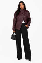 Jaqueta Feminina Leather Bordeaux Oversized