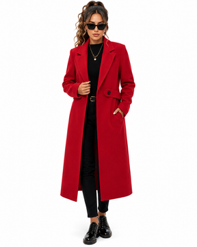 Sobretudo Feminino Longo Vermelho Elegance