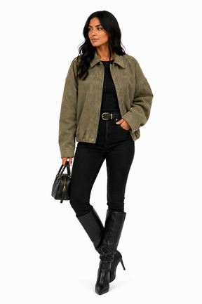 Jaqueta Feminina Verde Militar Oversized