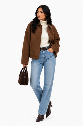 Jaqueta Feminina Marrom Café Oversized