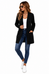 Casaco Feminino Cardigan Alongado em Tricot Preto