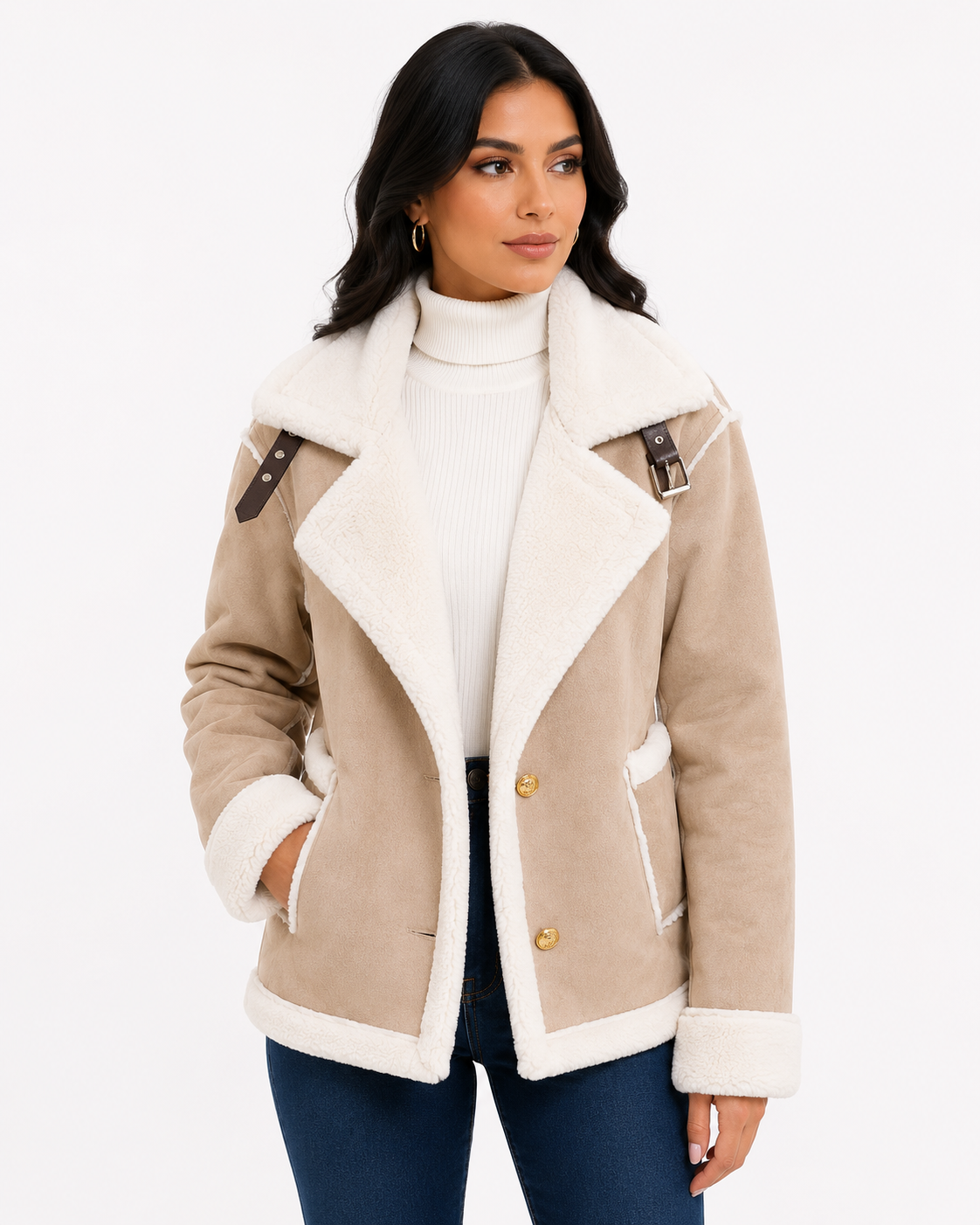 Jaqueta Feminina Elegance Lapela Bege | Seleção Inverno