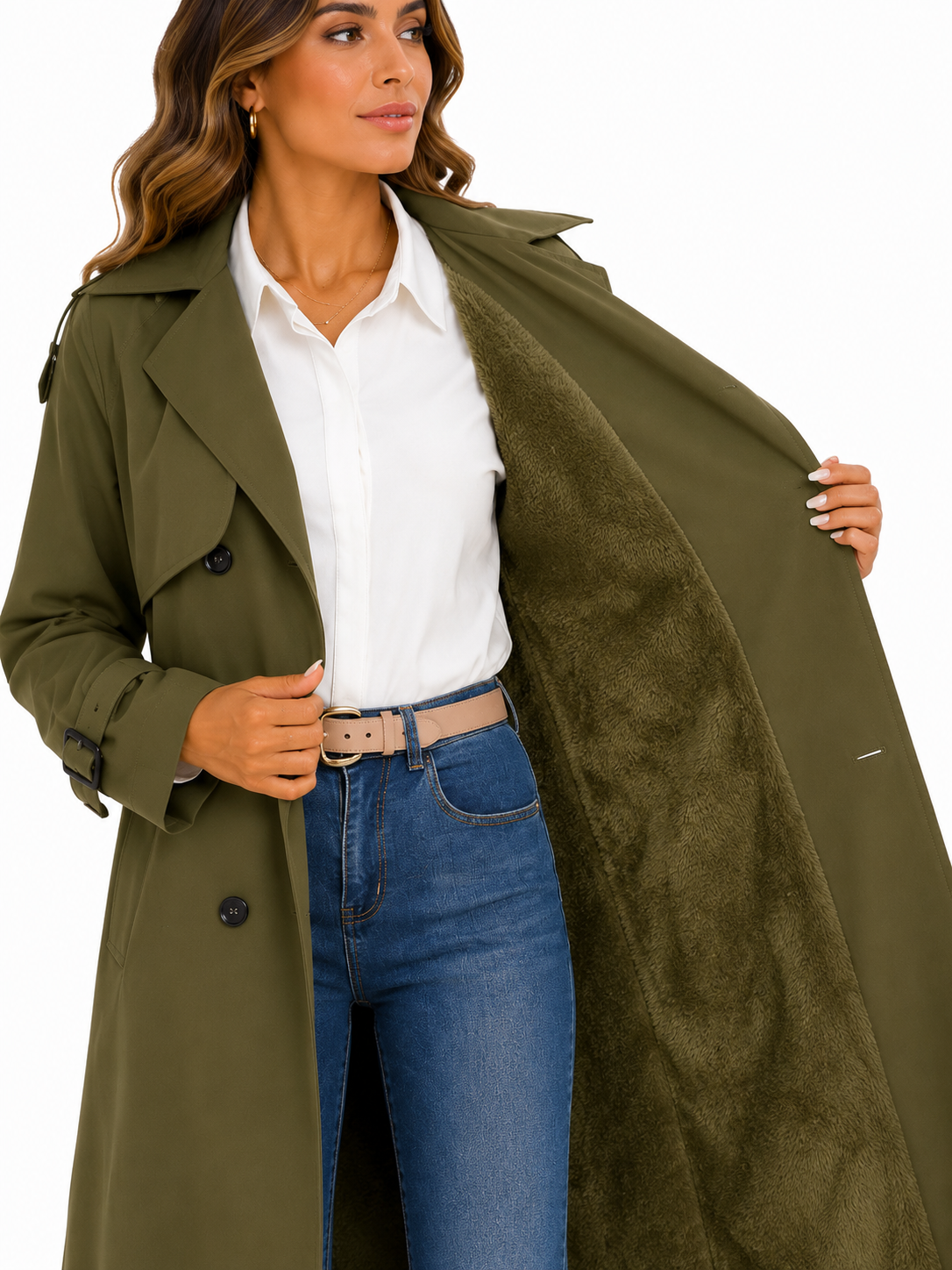 Sobretudo Feminino Amanda | Trench Coat Térmico Forrado com Cinto | Seleção Inverno