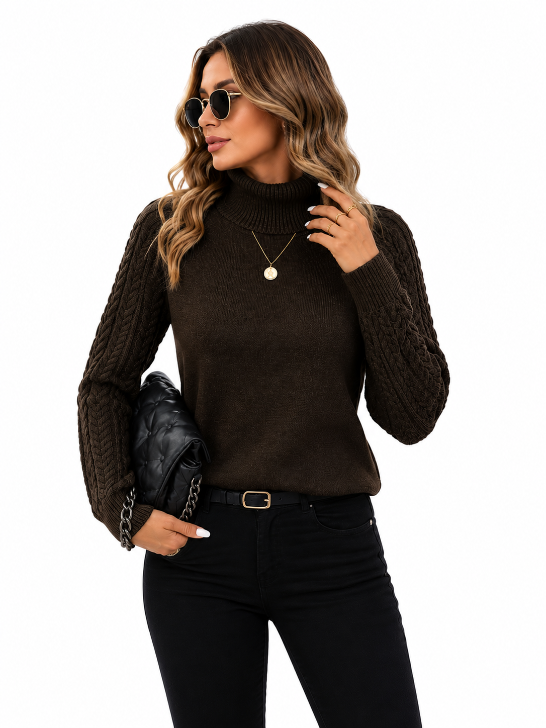 Blusa Feminina Tricot Gola Alta Marrom
