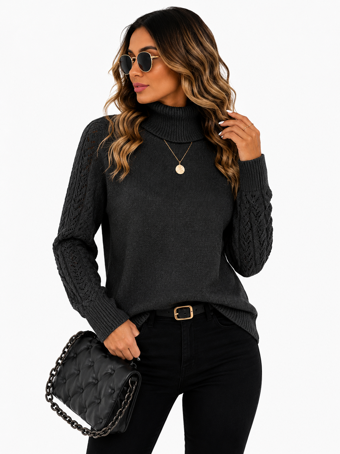 Blusa Feminina Tricot Gola Alta Preta