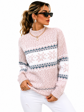 Suéter Feminino Tricô Nórdico Rosa Inverno | Edição Inverno