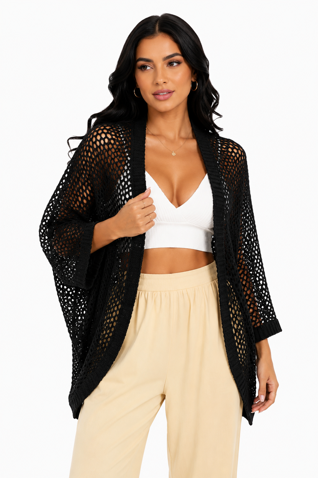 Casaco Feminino Tricô Vazado Preto | Edição Inverno