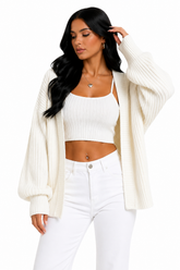 Cardigan Feminino Tricot Off White Oversized