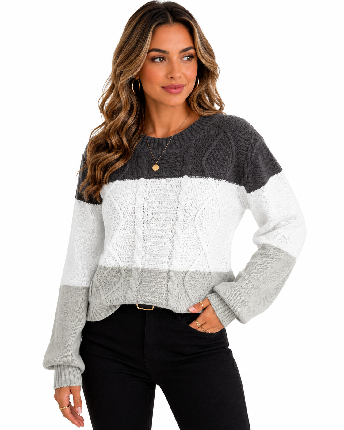 Suéter Feminino Tricô Color Block Aurora | Estilo Inverno