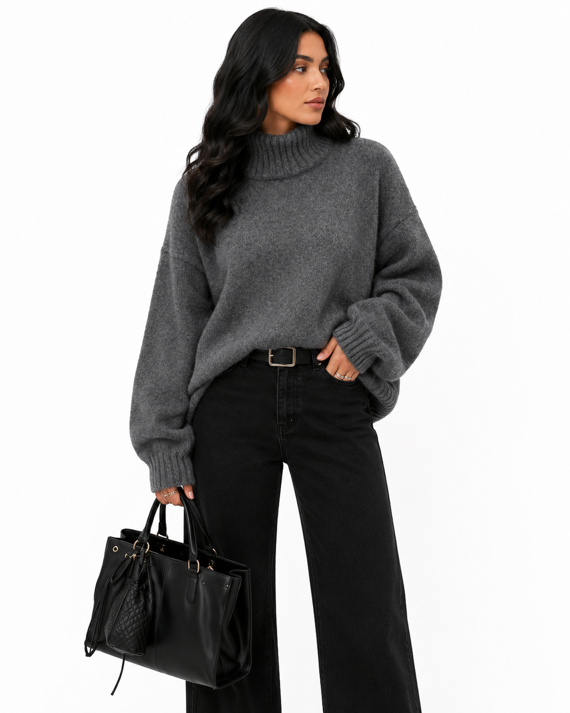 Casaco Feminino Gola Alta Oversized Cinza | Seleção Inverno
