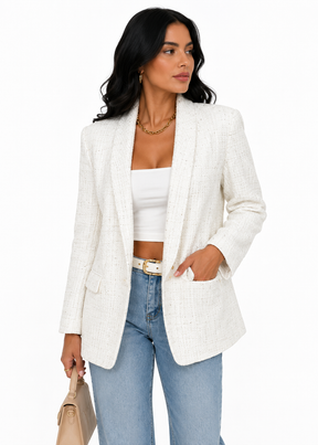 Blazer Feminino Elegance Tweed Off White | Coleção Inverno