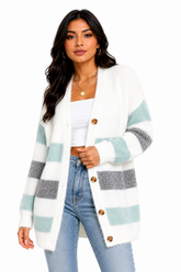 Cardigan Feminino Tricô Listrado Mint Soft | Edição Inverno