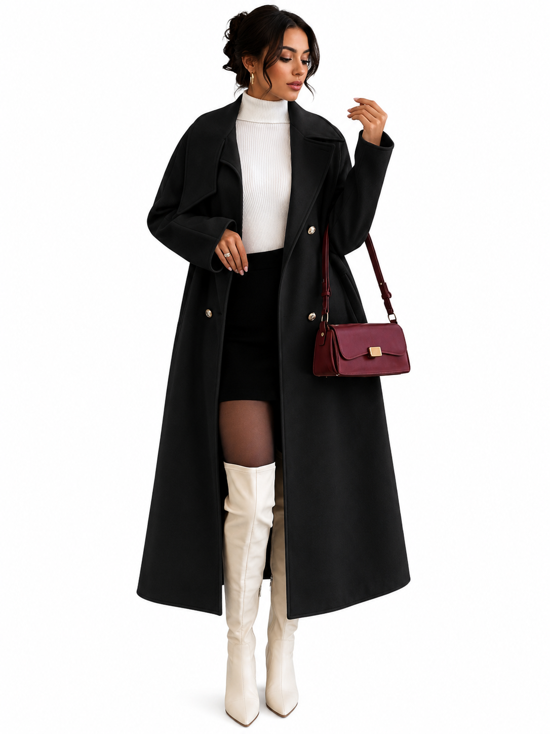 Sobretudo Feminino Casaco Preto Alongado