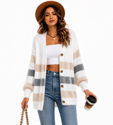 Cardigan Feminino Tricô Listrado Caramelo Soft | Coleção Inverno