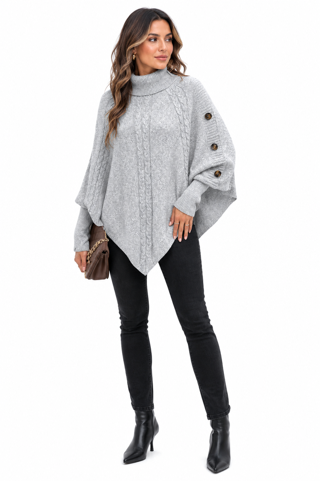 Casaco Feminino Tricot Gola Alta Cinza