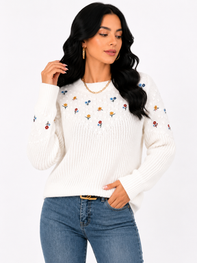 Suéter Feminino Floral Bordado Delicacy | Edição Inverno