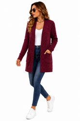 Casaco Feminino Cardigan Alongado em Tricot Marsala