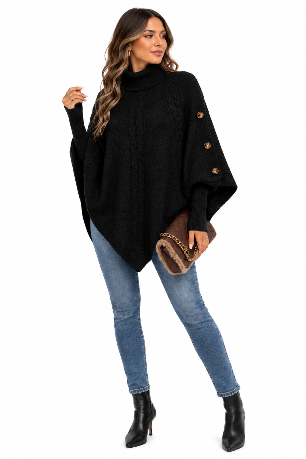 Casaco Feminino Tricot Gola Alta Preto