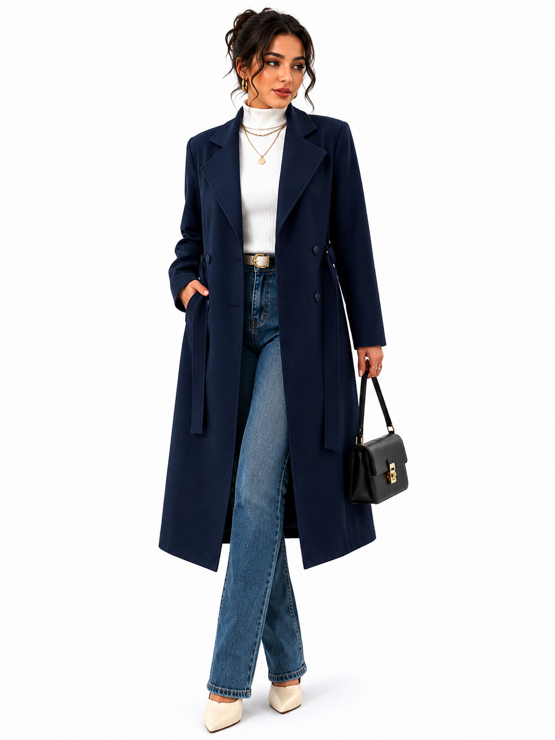 Sobretudo Feminino Alongado Elegance Azul Marinho | Edição Inverno
