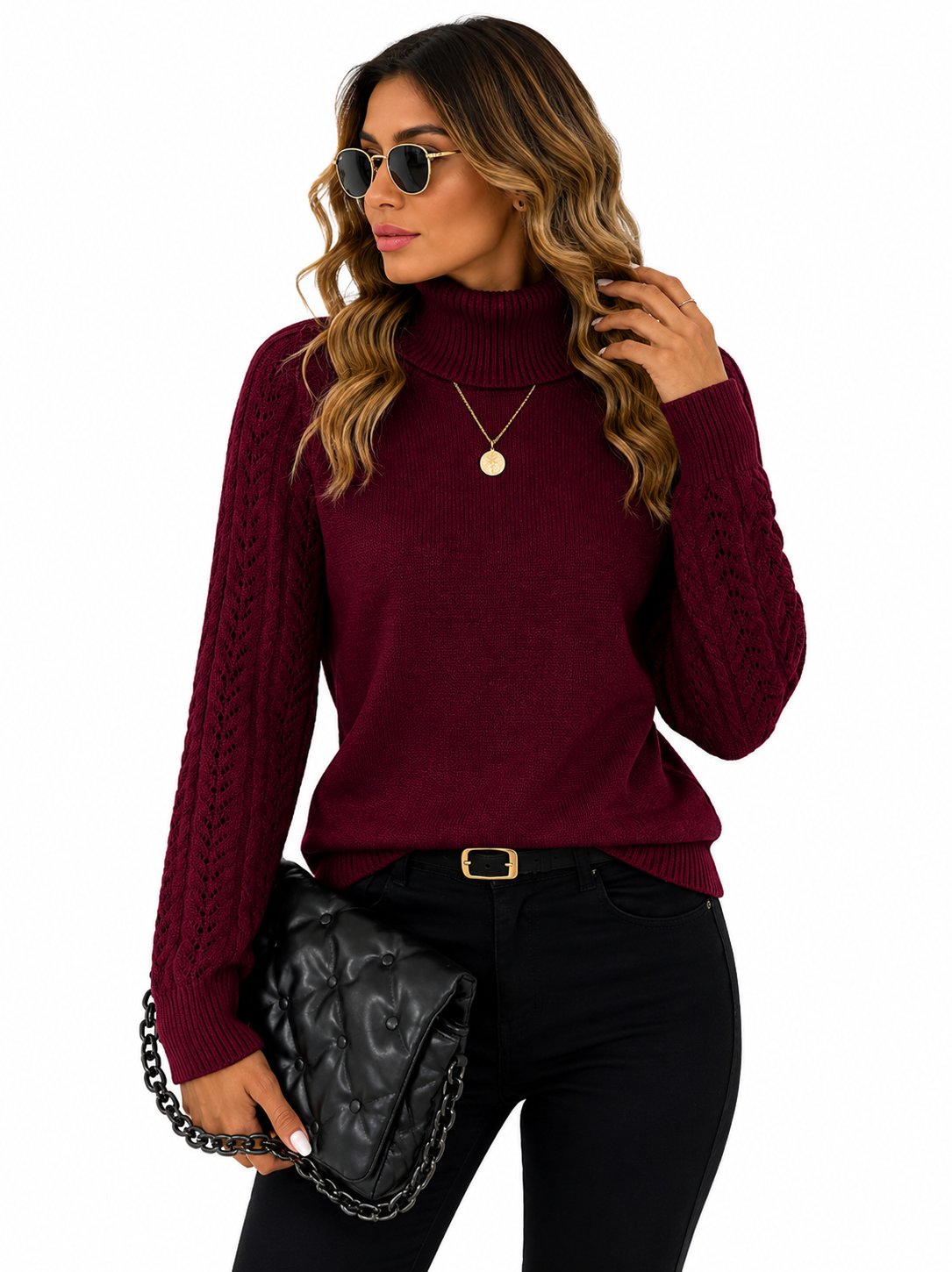 Blusa Feminina Tricot Gola Alta Vinho