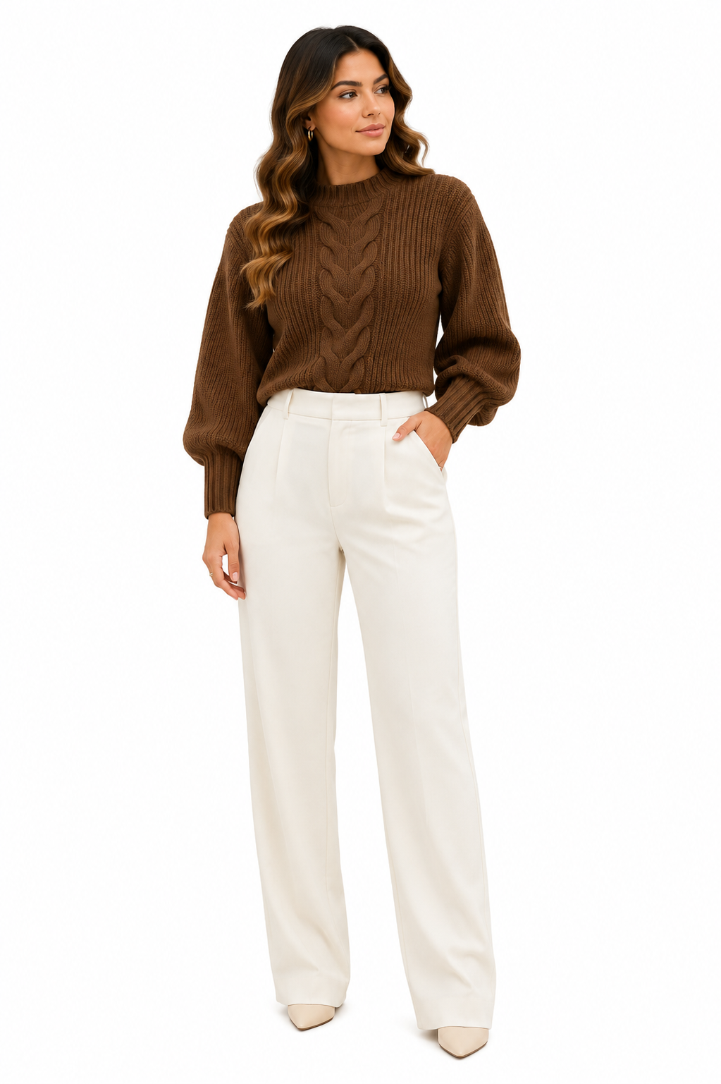 Blusa Feminina Tricot Marrom Manga Bufante