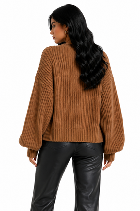 Cardigan Feminino Tricot Caramelo Oversized