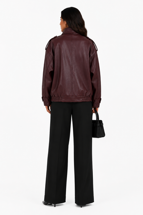 Jaqueta Feminina Leather Bordeaux Oversized