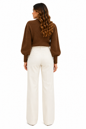 Blusa Feminina Tricot Marrom Manga Bufante