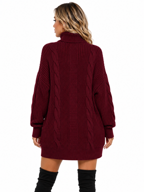 Vestido Feminino Tricô Gola Alta Elegance Vinho | Coleção Inverno