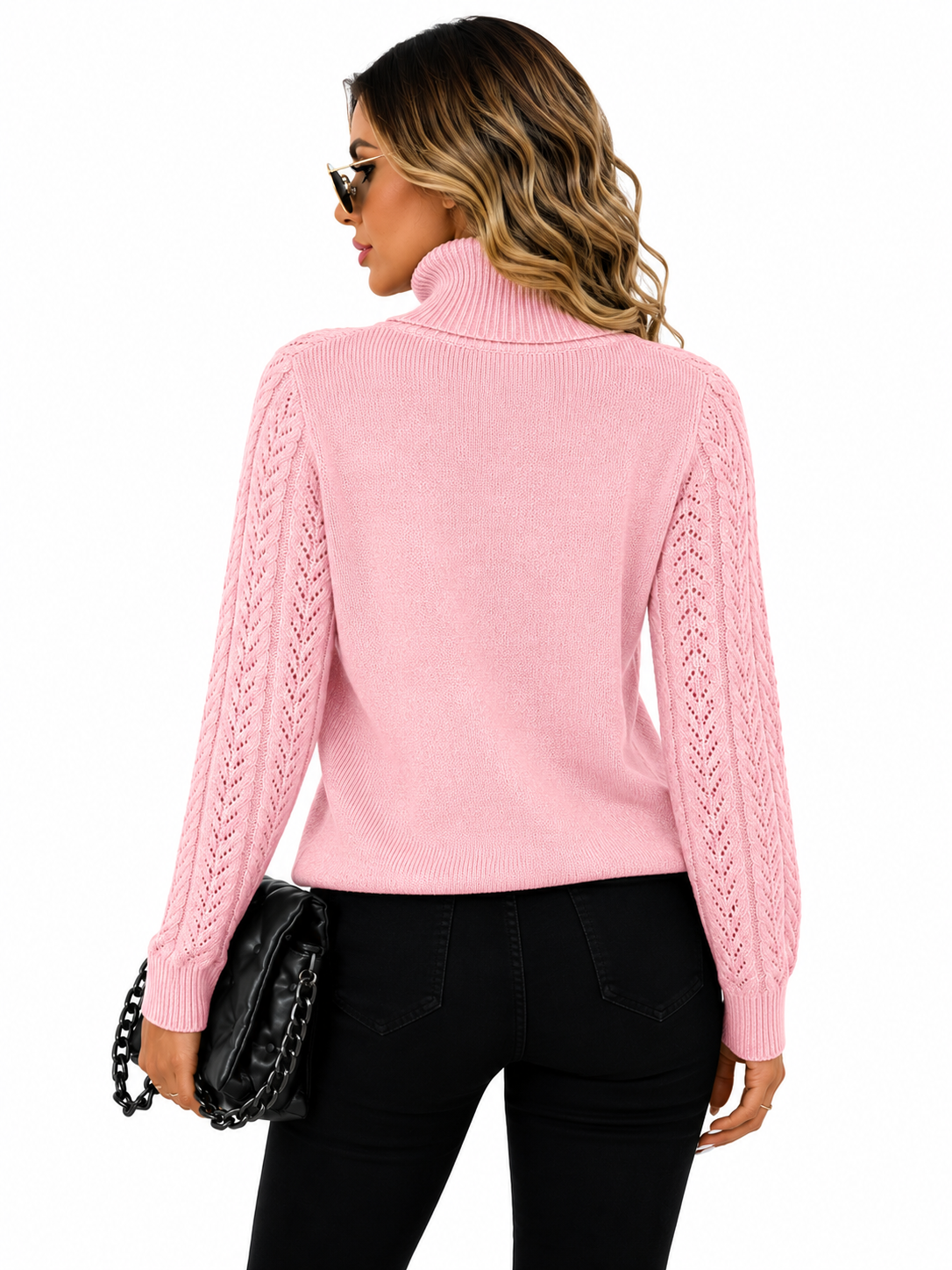 Blusa Feminina Tricot Gola Alta Rosa
