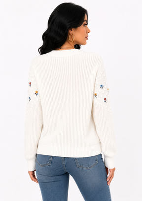 Suéter Feminino Floral Bordado Delicacy | Edição Inverno