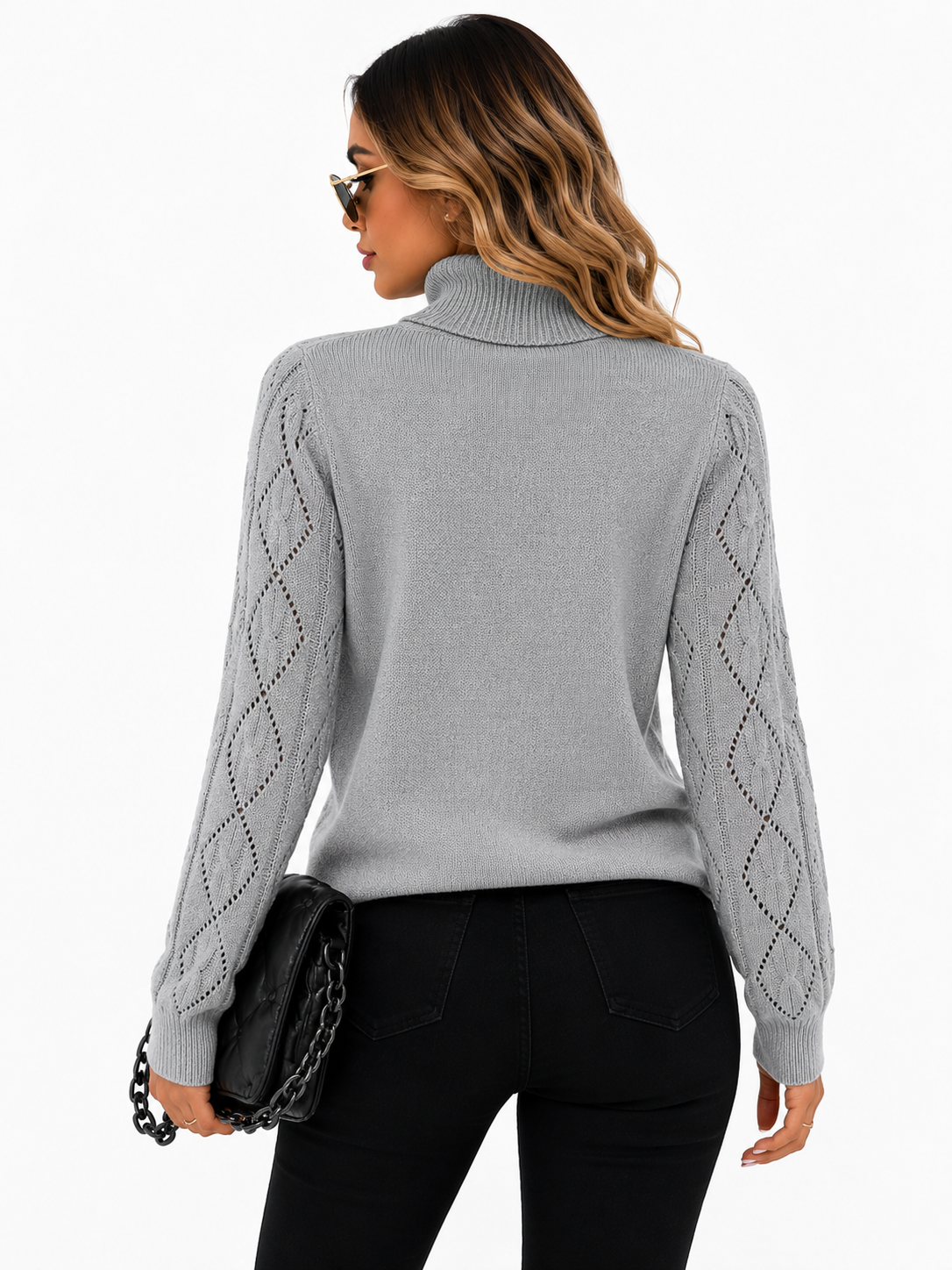 Blusa Feminina Tricot Gola Alta Cinza