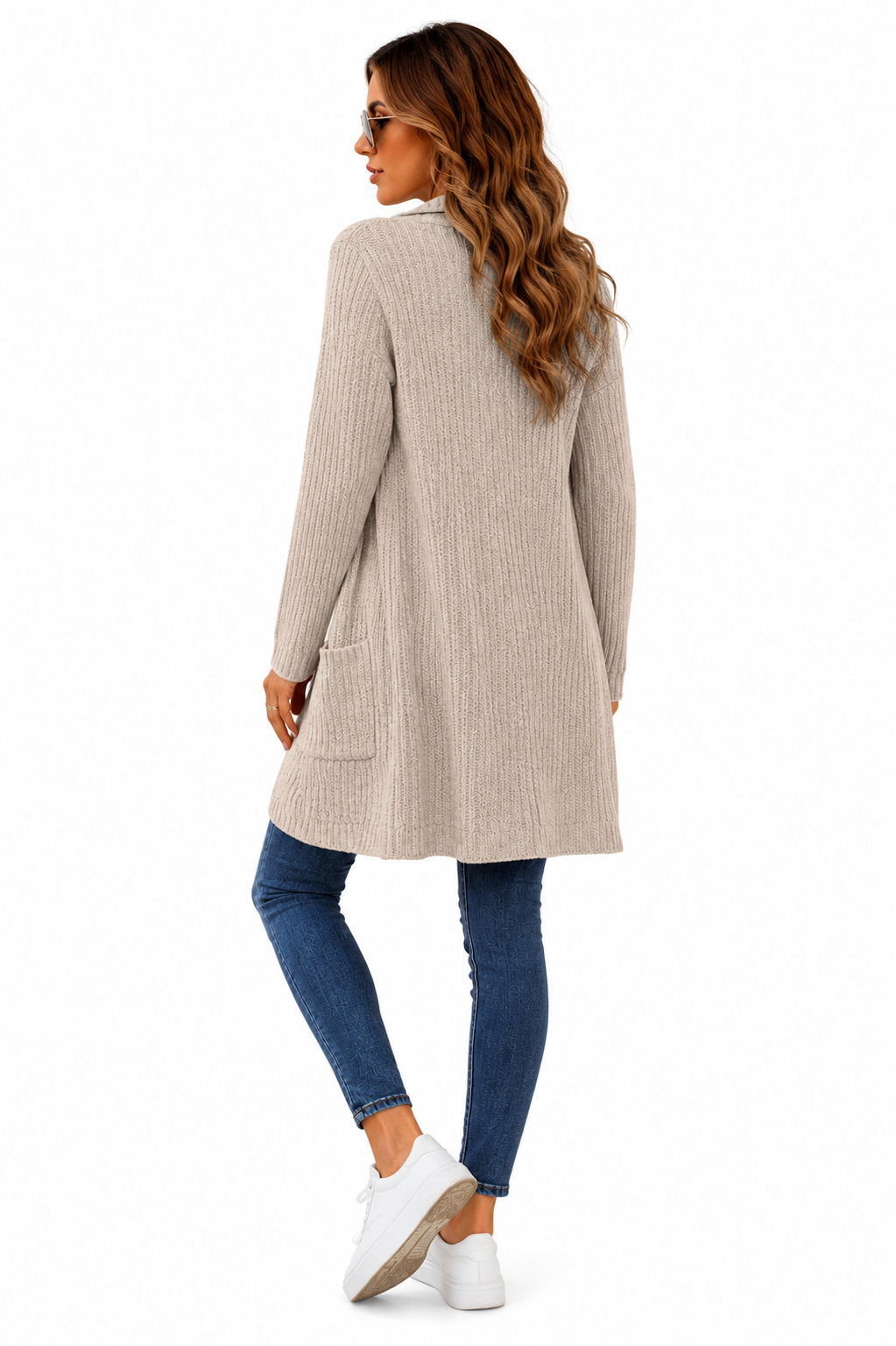 Casaco Feminino Cardigan Alongado Tricot Bege