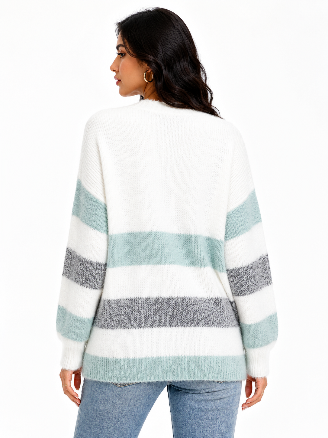 Cardigan Feminino Tricô Listrado Mint Soft | Edição Inverno