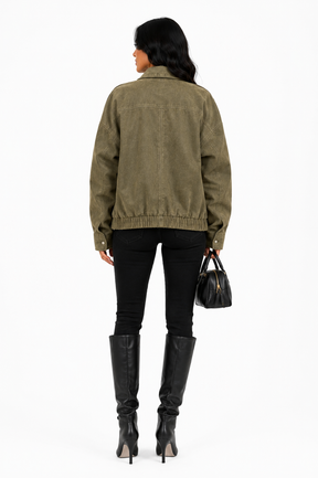 Jaqueta Feminina Verde Militar Oversized
