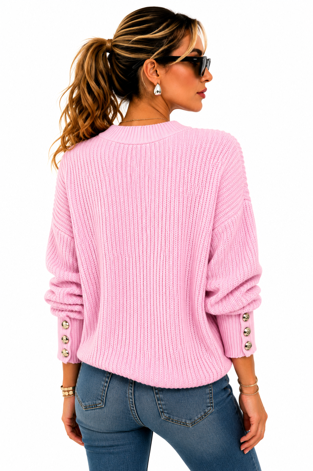 Suéter Feminino Tricô Soft Rosa Bebê