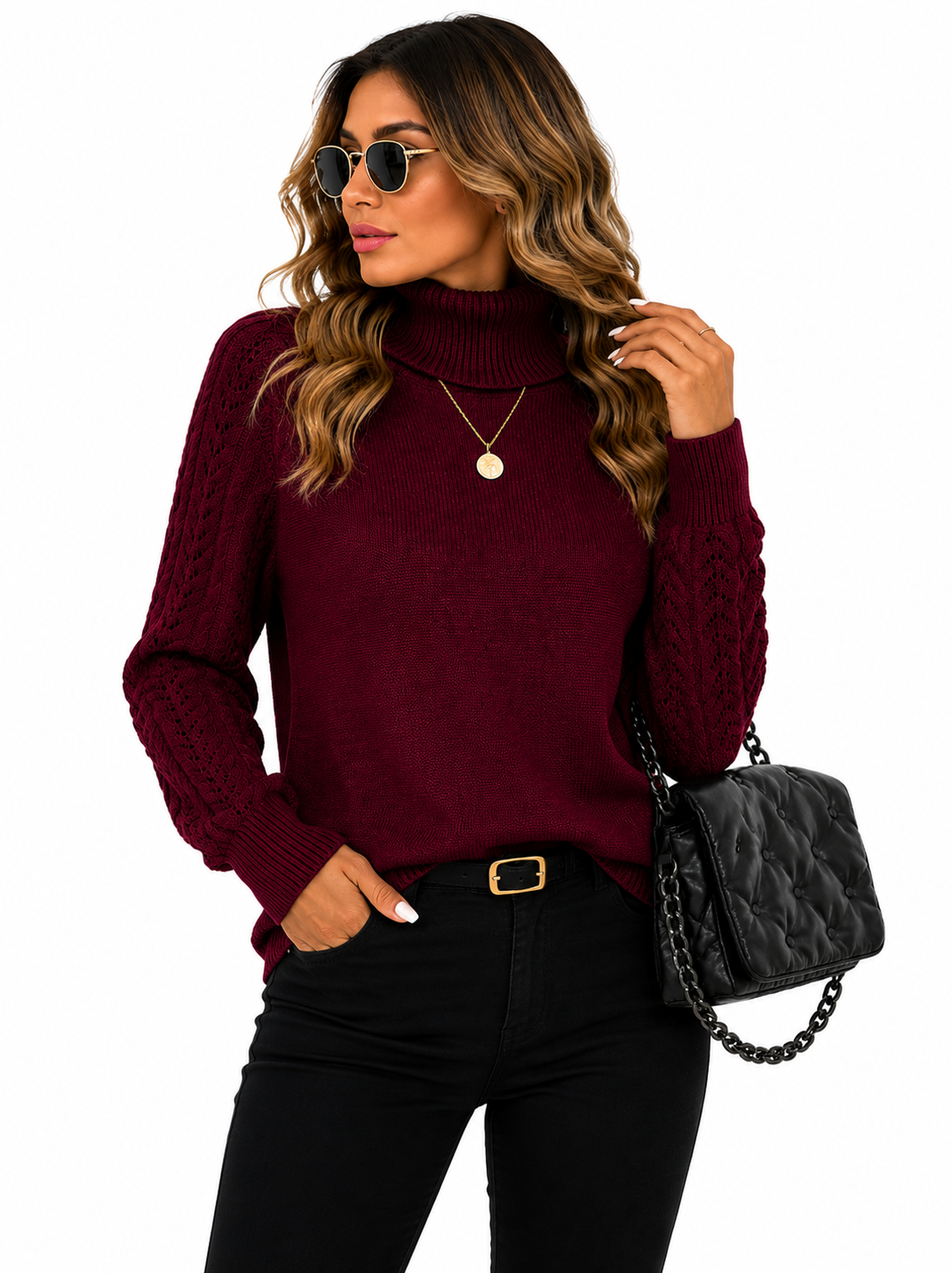 Blusa Feminina Tricot Gola Alta Vinho