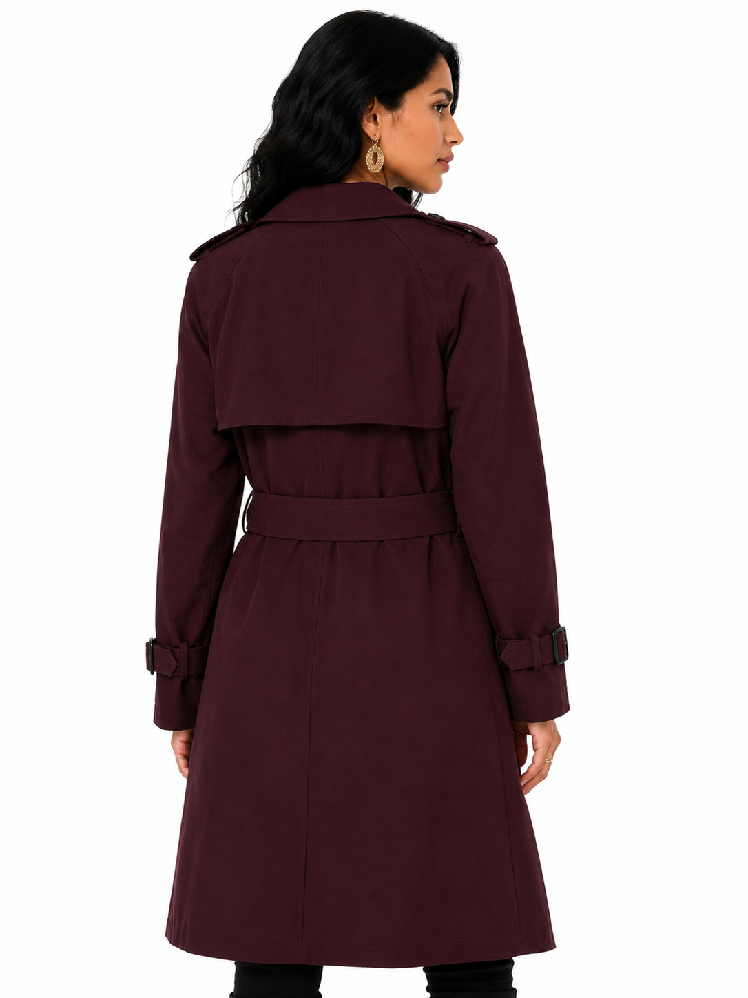Sobretudo Feminino Amanda Vinho | Trench Coat Térmico Forrado com Cinto | Seleção Inverno
