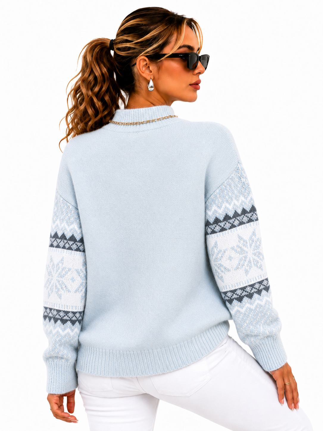 Suéter Feminino Tricô Nórdico Azul Glacial | Estilo Inverno
