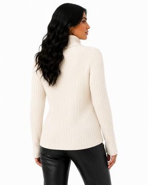 Casaco Feminino Gola Alta Canelado Off White | Linha Inverno