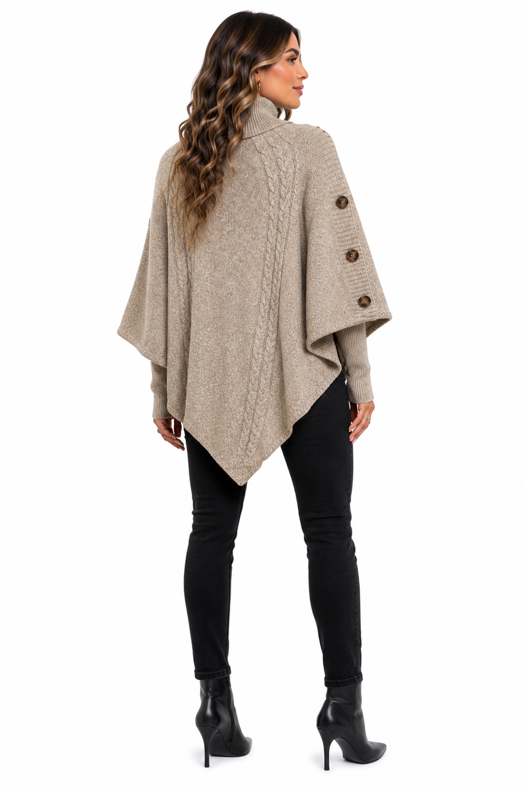 Casaco Feminino Tricot Gola Alta Bege