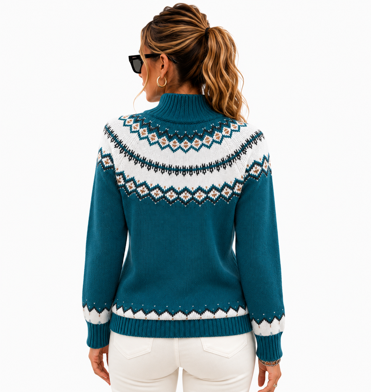 Suéter Feminino Tricô Nórdico Azul Petróleo | Coleção Inverno