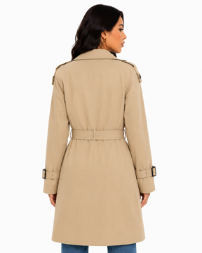 Sobretudo Feminino Amanda Bege | Trench Coat Térmico Forrado com Cinto | Coleção Inverno