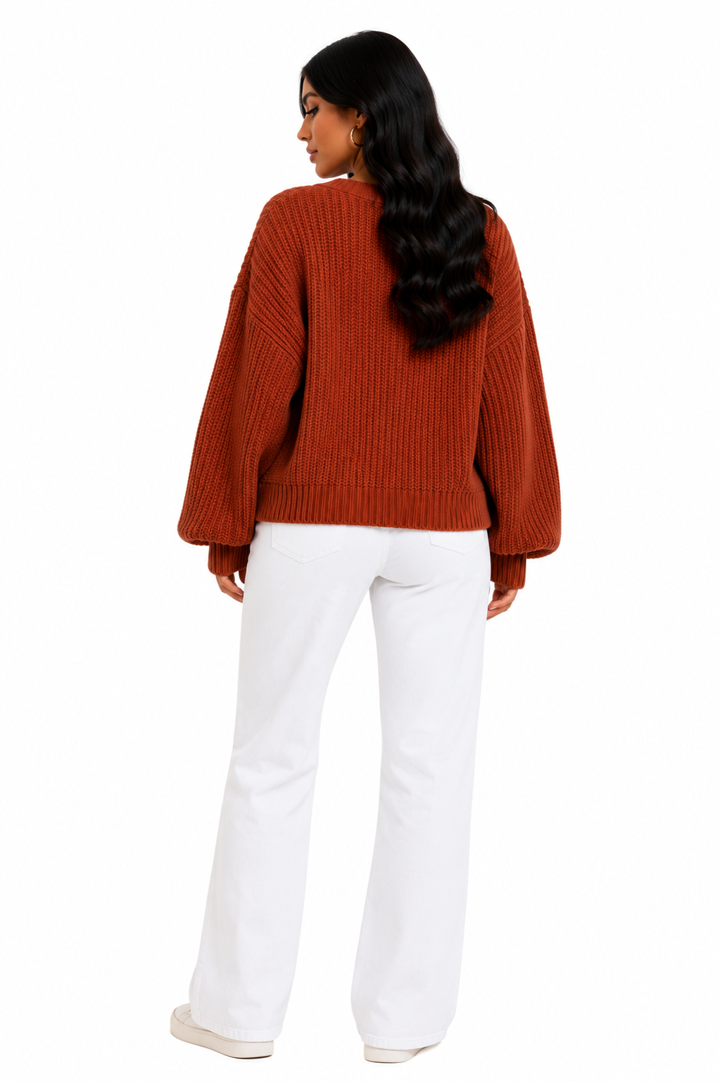 Cardigan Feminino Tricot Terracota Oversized