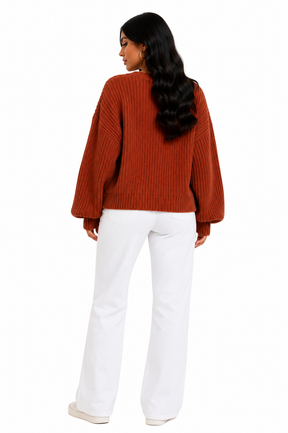 Cardigan Feminino Tricot Terracota Oversized