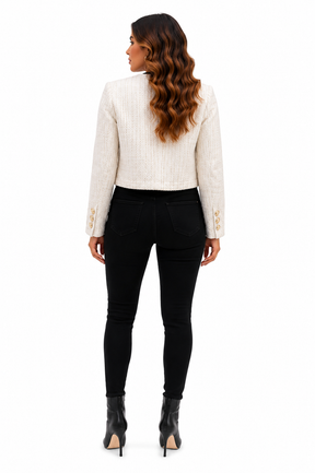 Casaco Feminino Off White Tweed Botões Dourados | Seleção Inverno