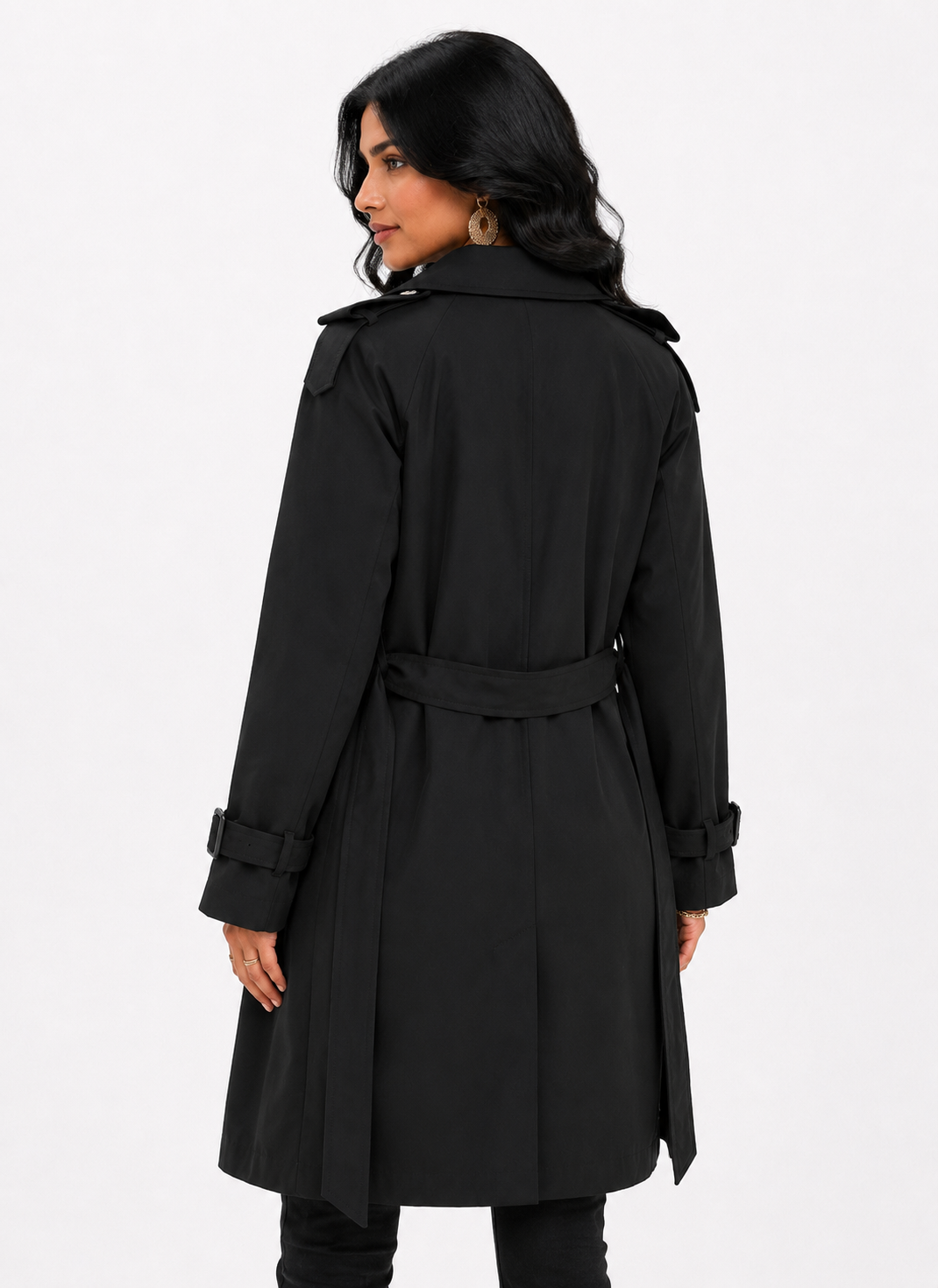 Sobretudo Feminino Amanda Preto | Trench Coat Térmico Forrado com Cinto | Estilo Inverno
