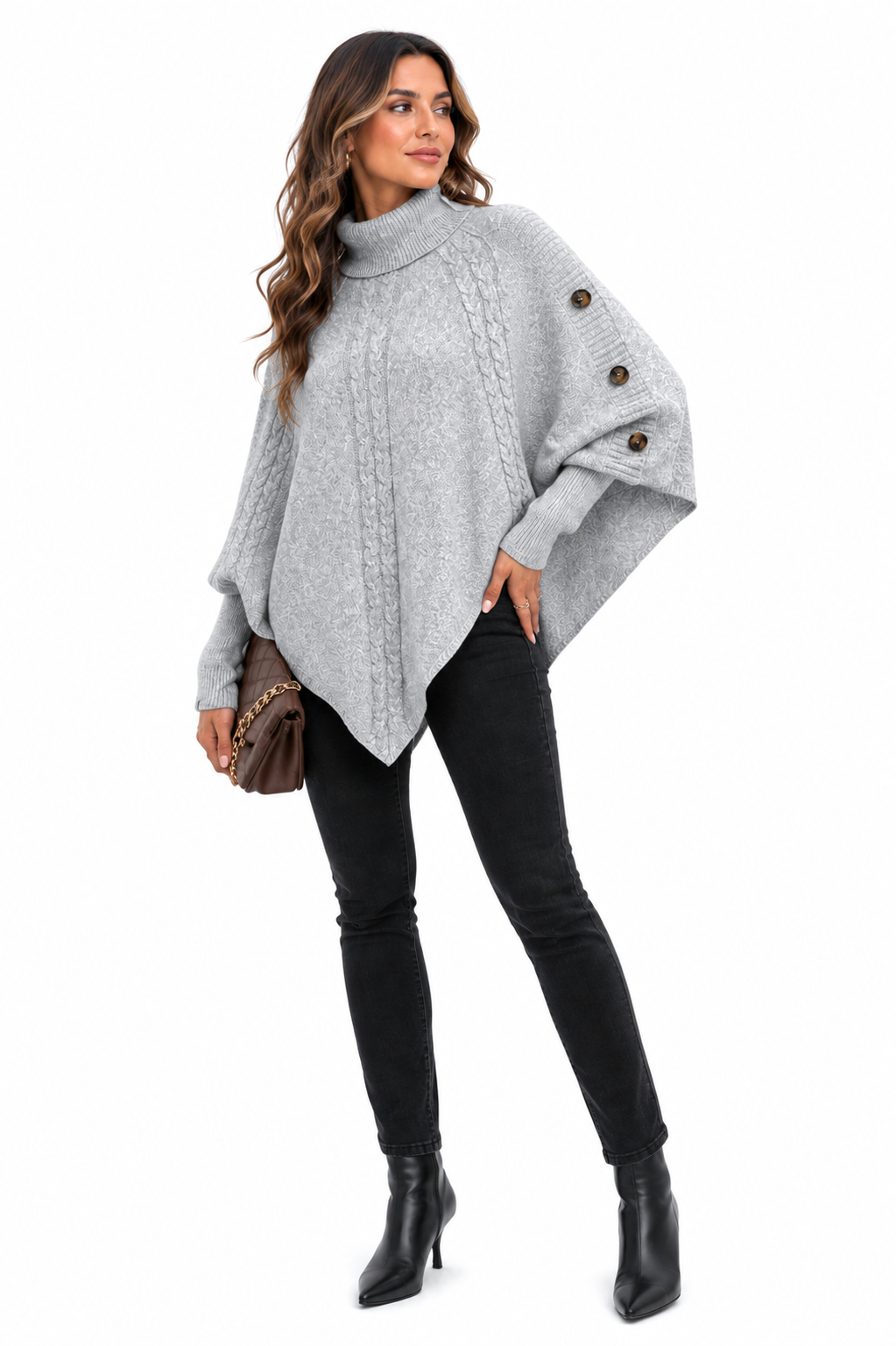 Casaco Feminino Tricot Gola Alta Cinza