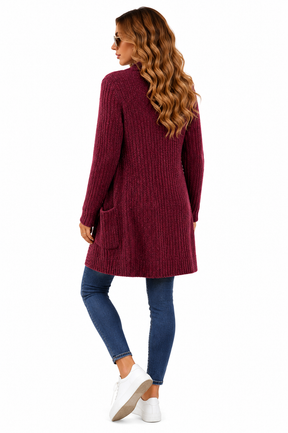Casaco Feminino Cardigan Alongado em Tricot Marsala
