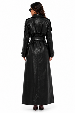 Sobretudo Feminino Preto em Couro Sintético